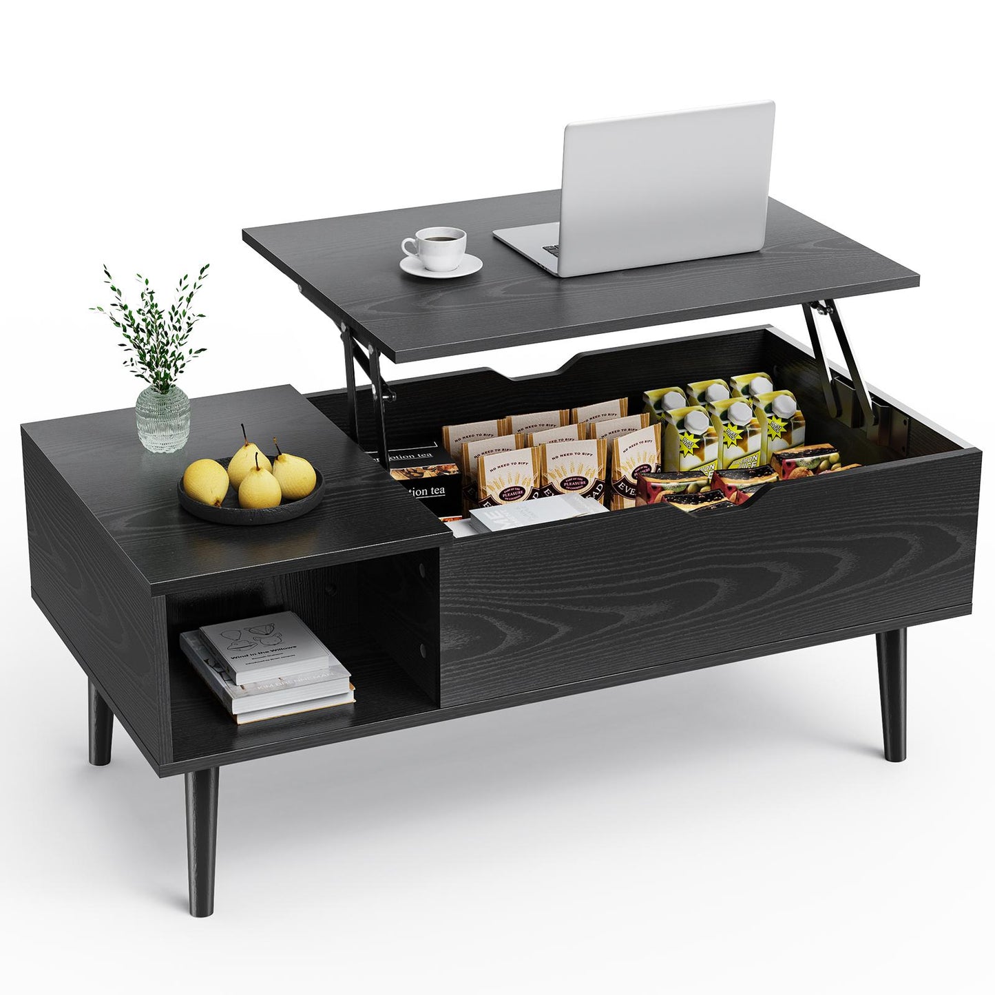 Black Lift Top Coffee Table w/ Hidden Storage Compartment