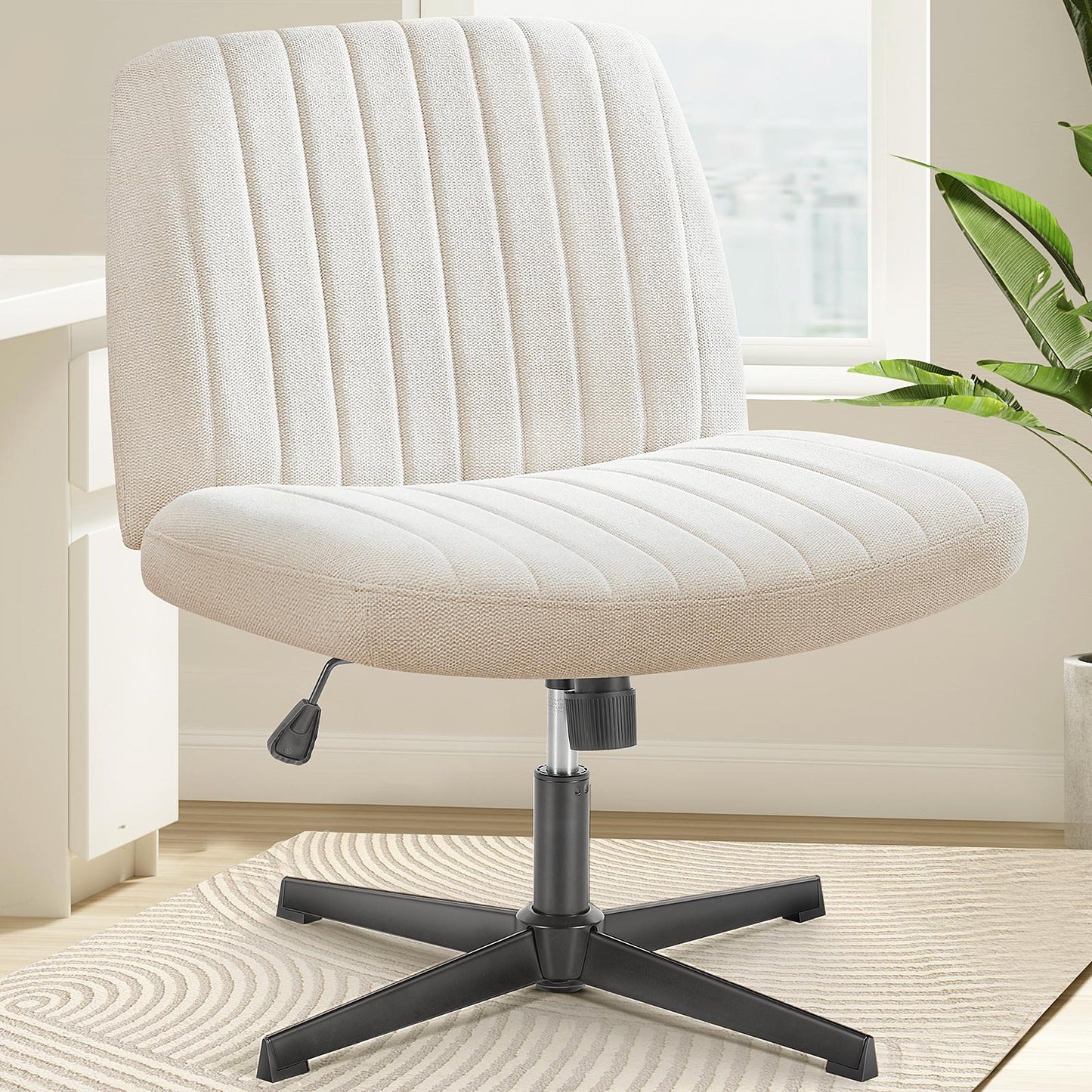 Beige Wide Armless Swivel Home Office Chair