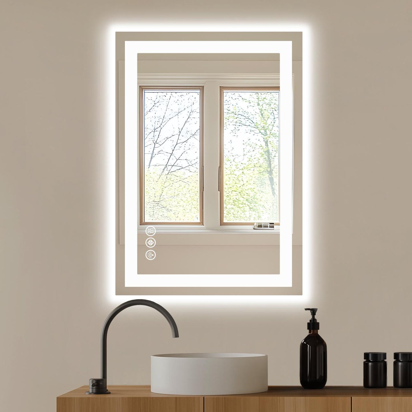 20"x28" Anti-fog LED Bathroom Mirror w/ Dual Light Source & Three Lighting Modes
