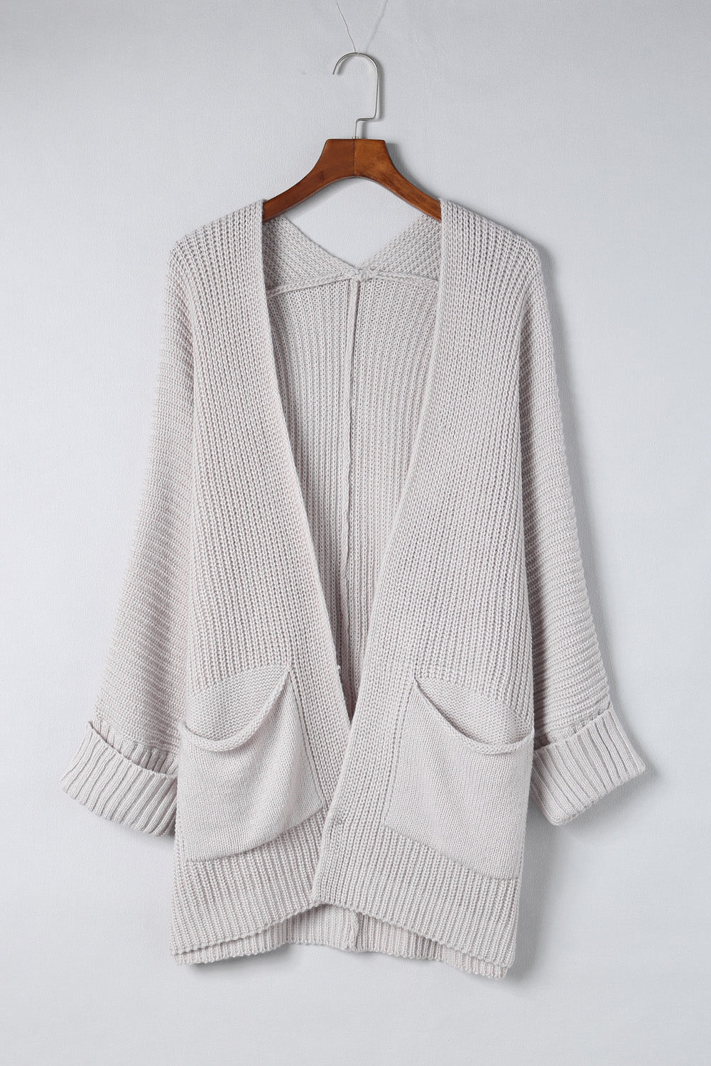 Gray Batwing Sleeve Pocket Oversized Cable Knit Cardigan - Cowaa