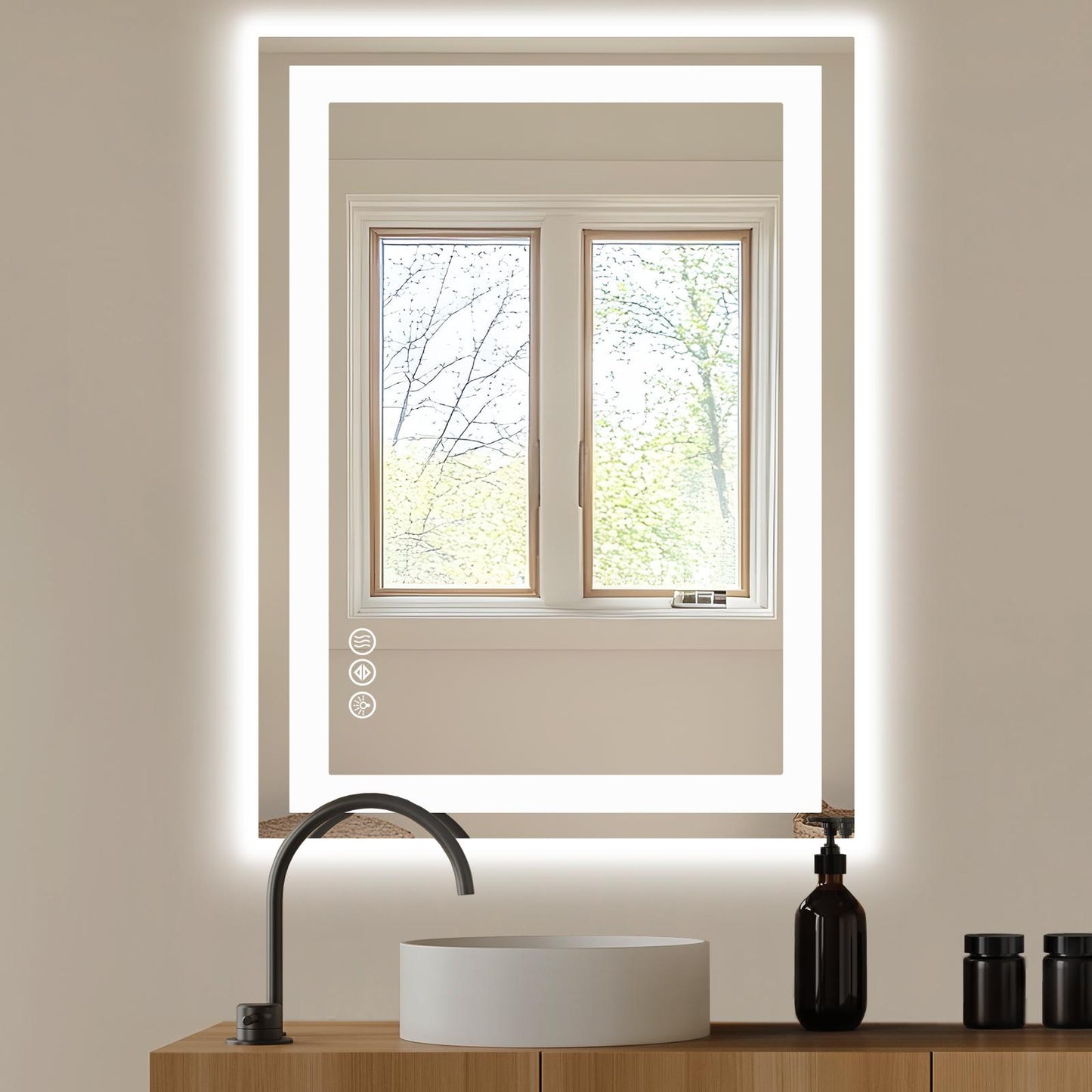 28"x36" Anti-fog LED Bathroom Mirror w/ Dual Light Source & Three Lighting Modes