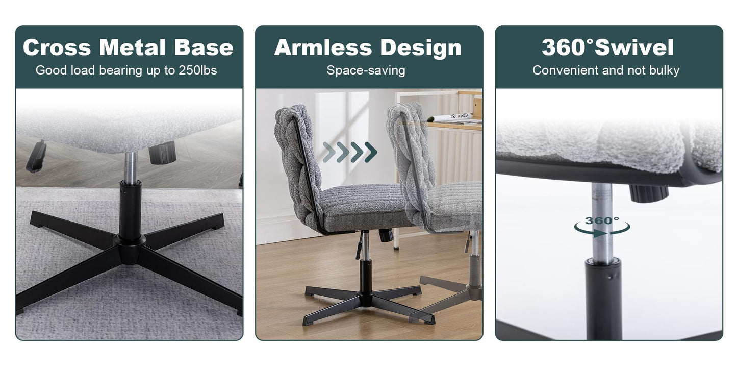 Grey Wide Ergonomic Armless Office Chair w/ No Wheels