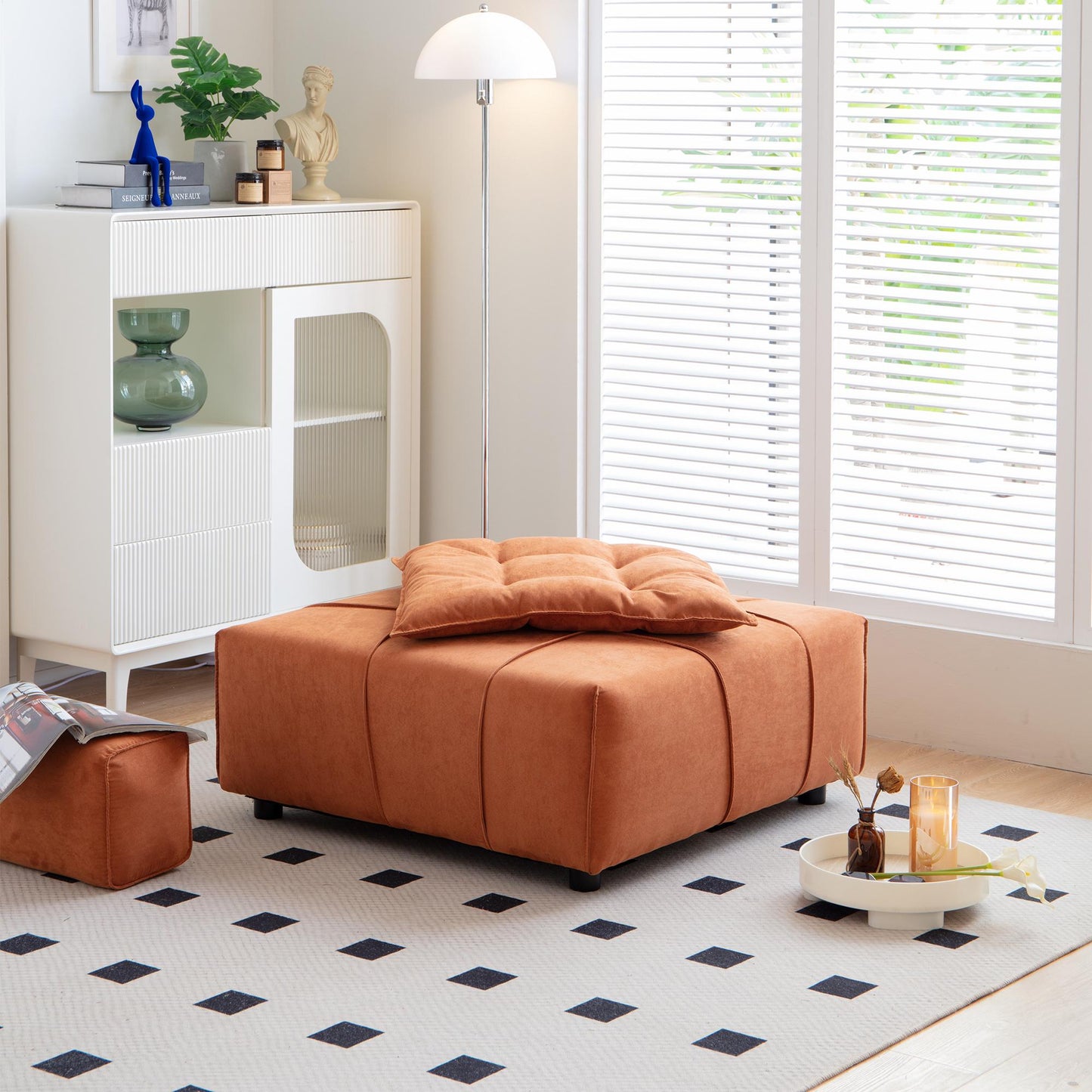 Caramel Modular Ottoman w/ Removable Back Cushion -33.1"