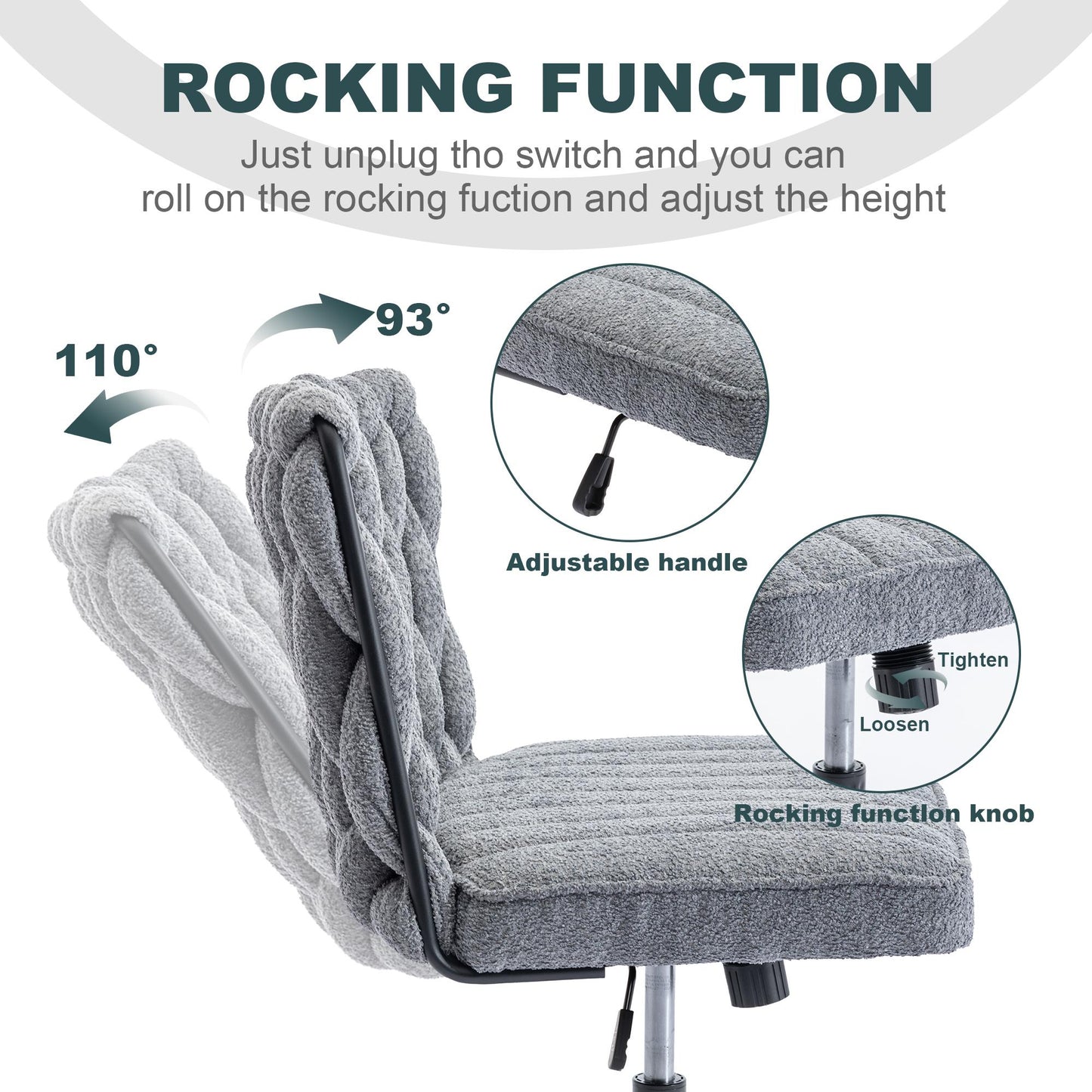 Grey Wide Ergonomic Armless Office Chair w/ No Wheels