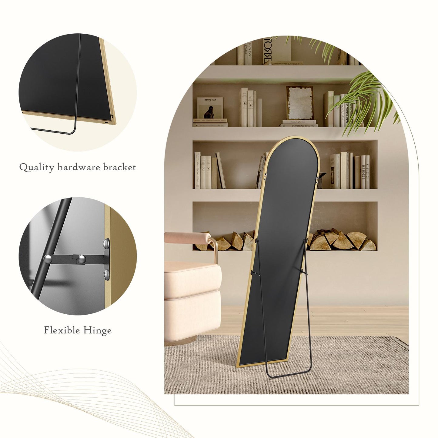 Gold Arched Full Length Floor Mirror 16"x59"