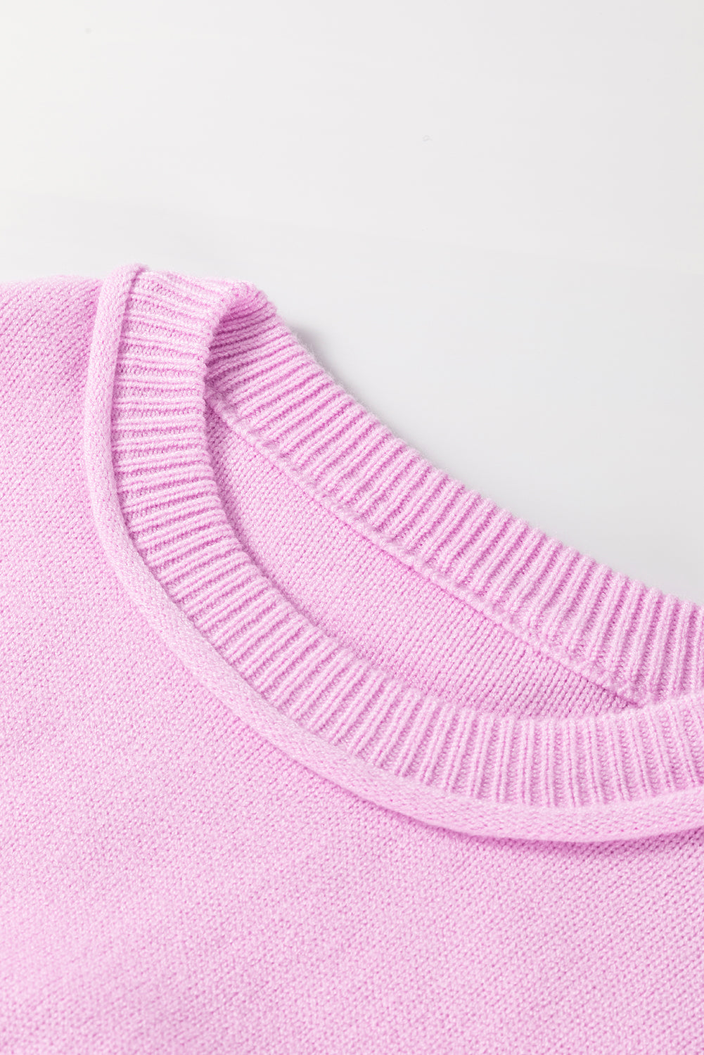 Pink Roll Hem Ribbed Detail Drop Shoulder Sweater