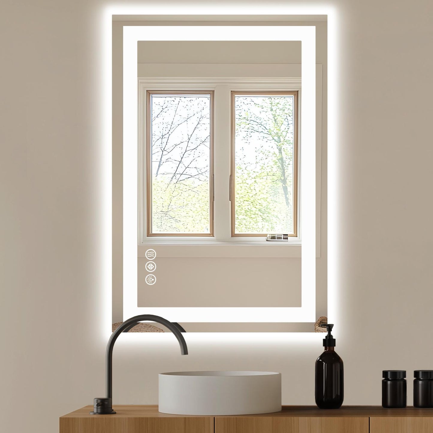 24"x36" Anti-fog LED Bathroom Mirror w/ Dual Light Source & Three Lighting Modes