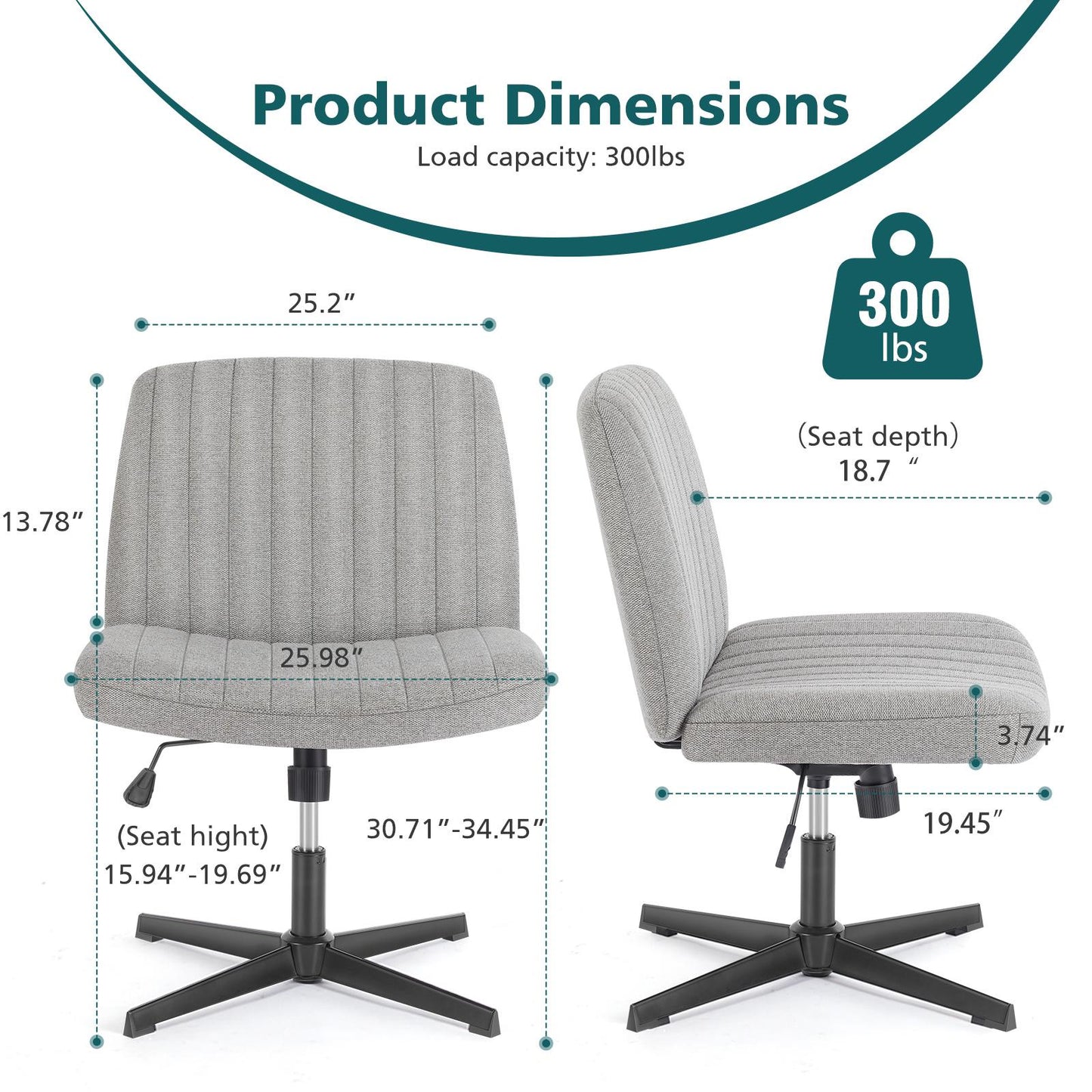 Grey Wide Armless Swivel Home Office Chair