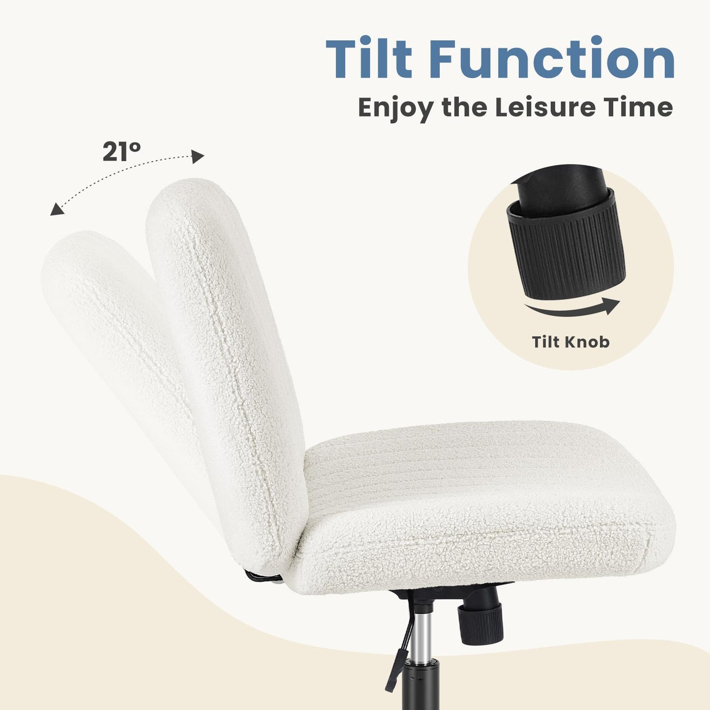 Beige Teddy Wide Armless Swivel Home Office Chair