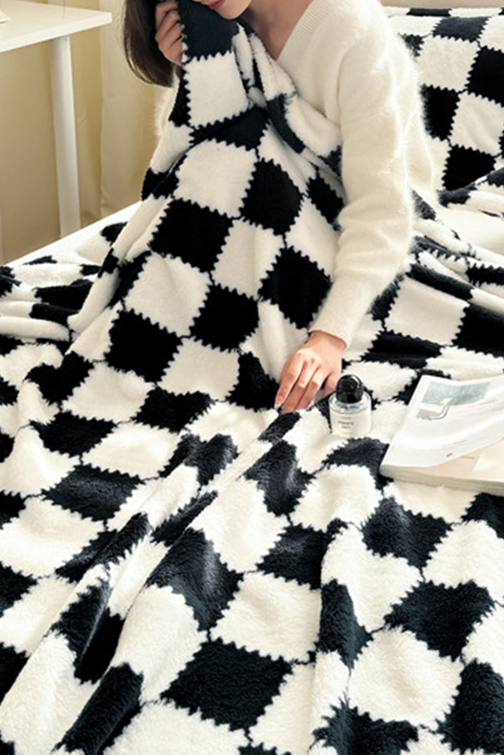 Pink Checkered Fluffy Coral Fleece Blanket