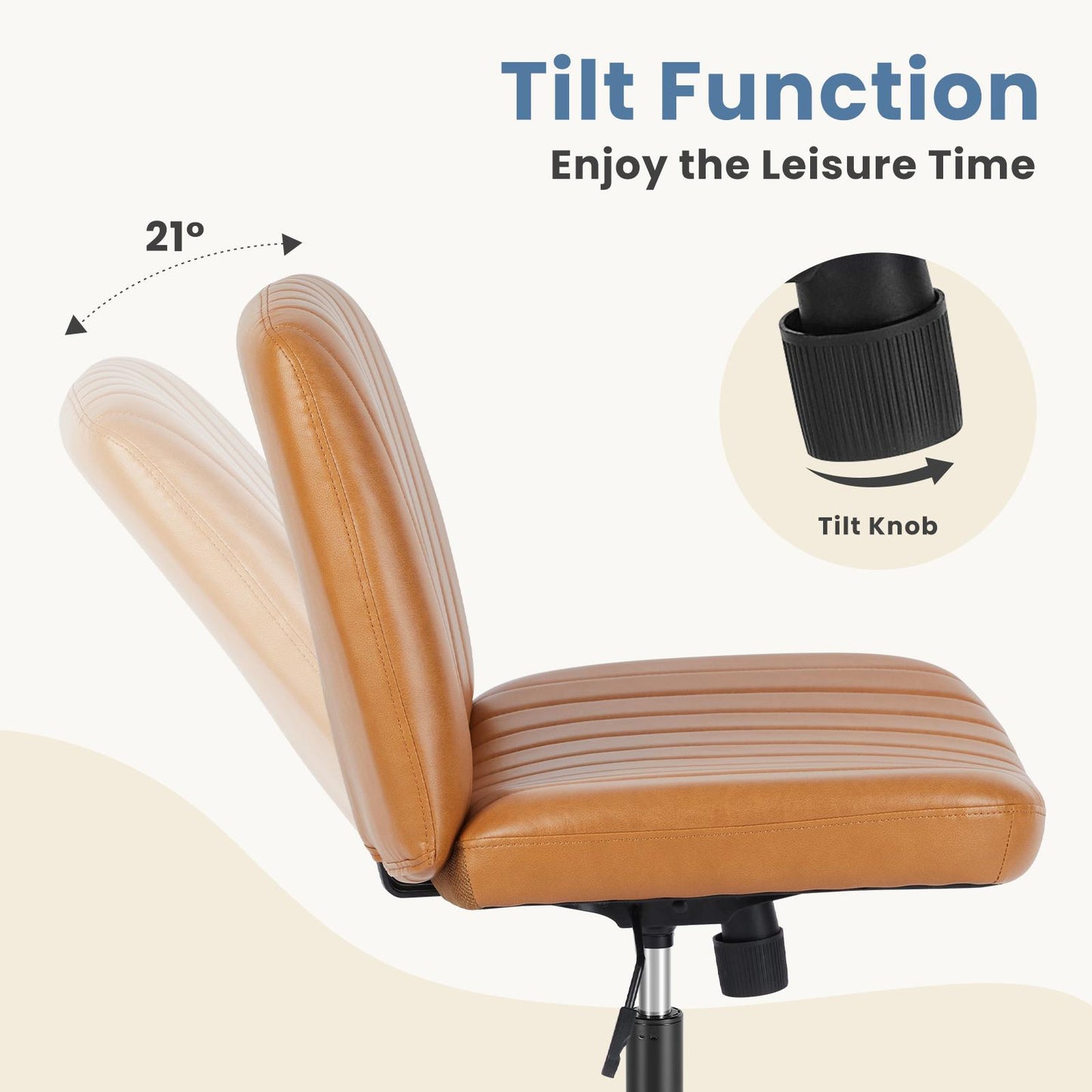 Brown Leather Wide Armless Swivel Home Office Chair