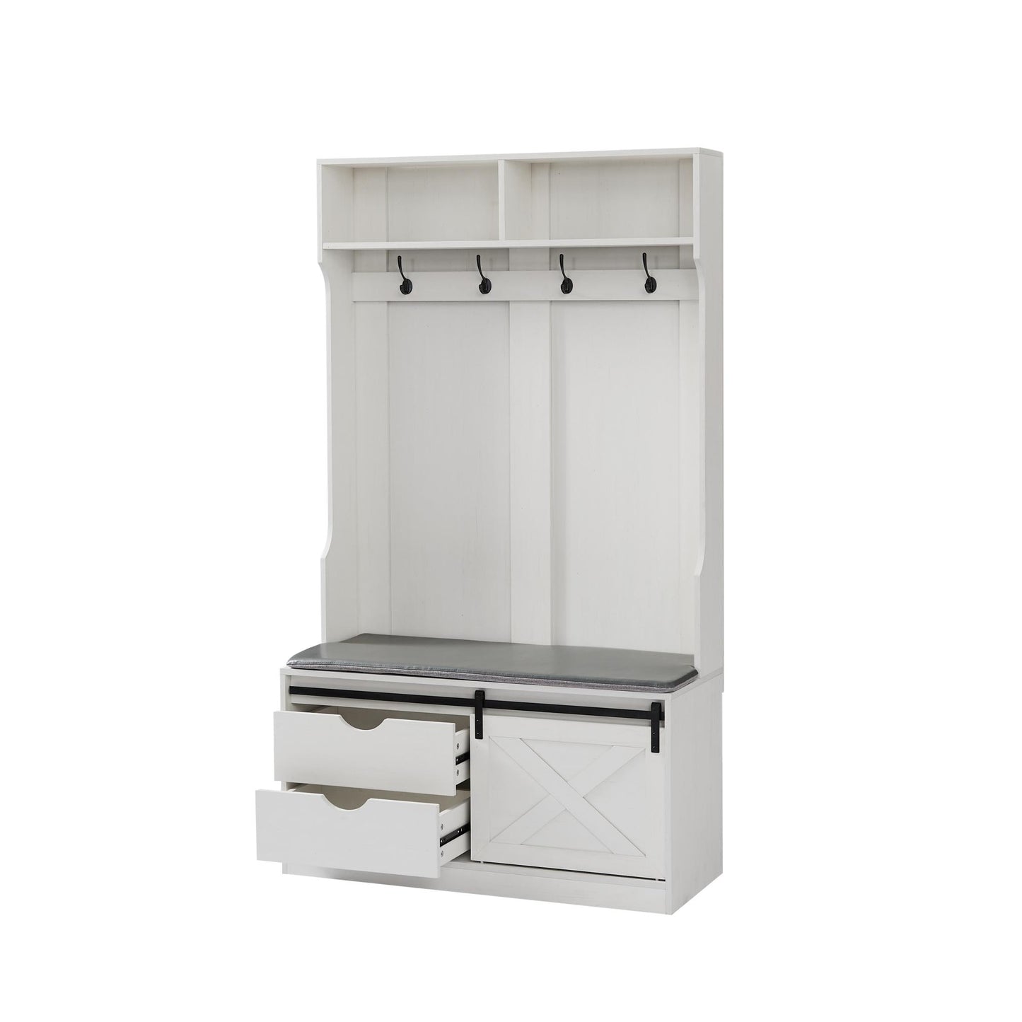 White Coat Rack w/ Shoe Cabinet Storage