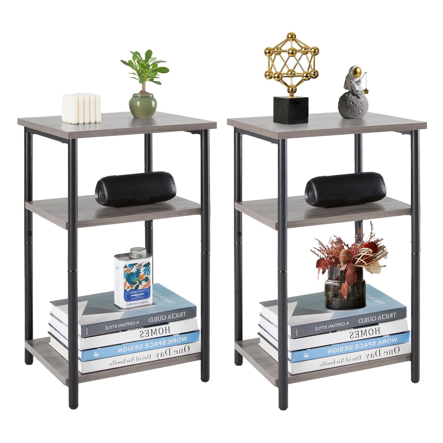 Set of 2 Grey Small Bedside Storage Table