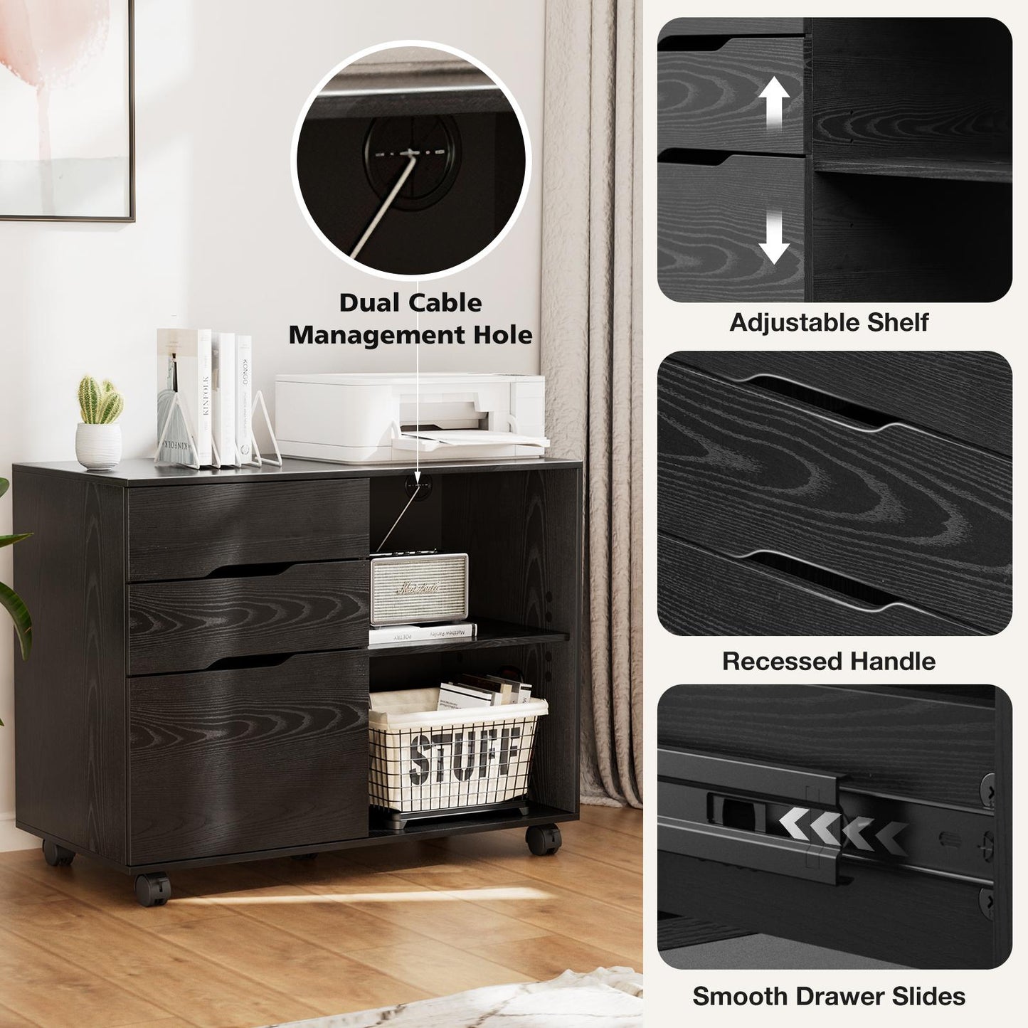 Black Office Organizer Filing Cabinet