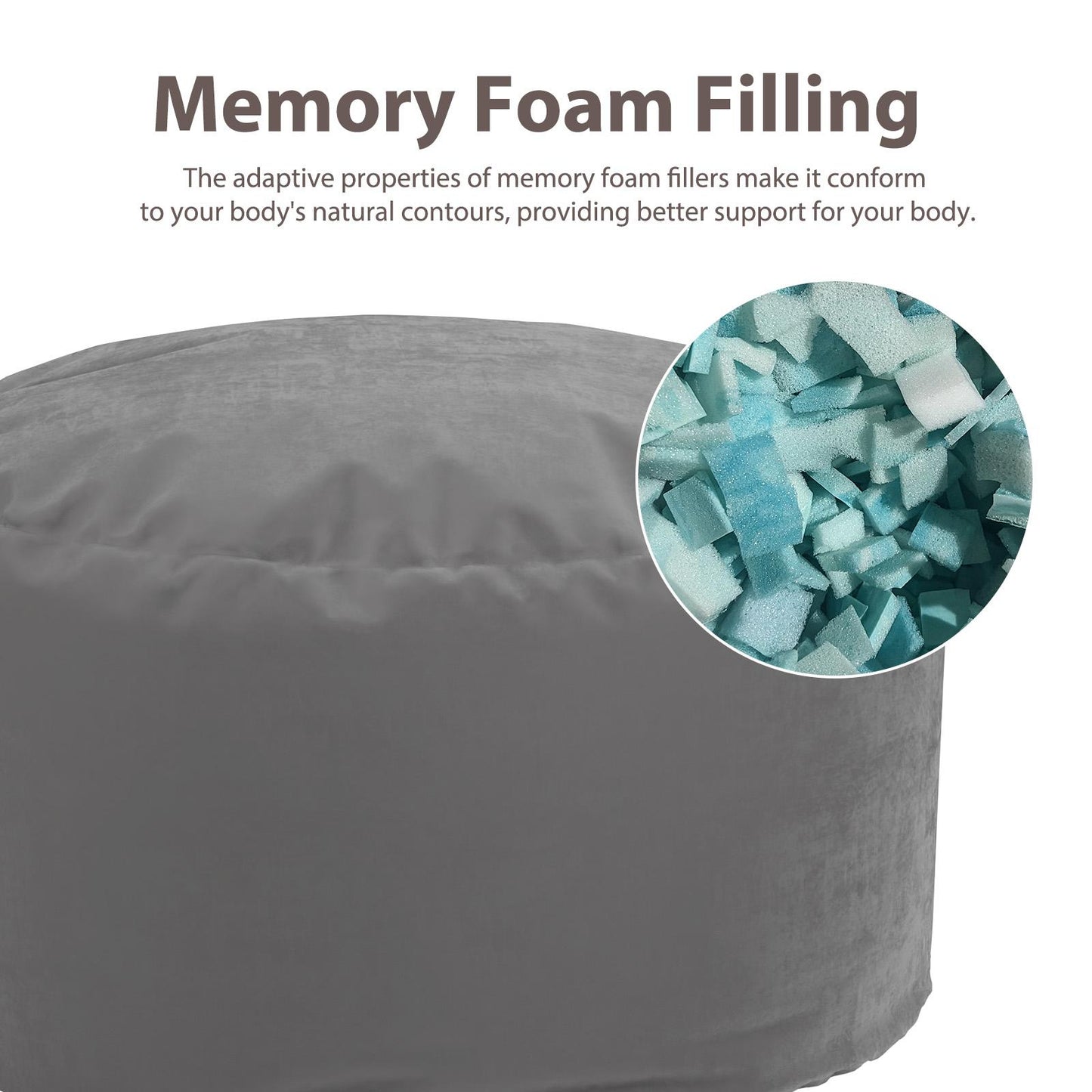 Grey Large Foam Filled Bean Bag Chair w/ Removable Cover