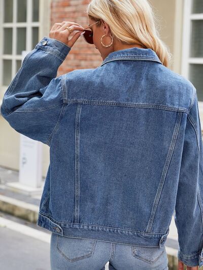 Jeansjacke mit Taschen und Kragenkragen