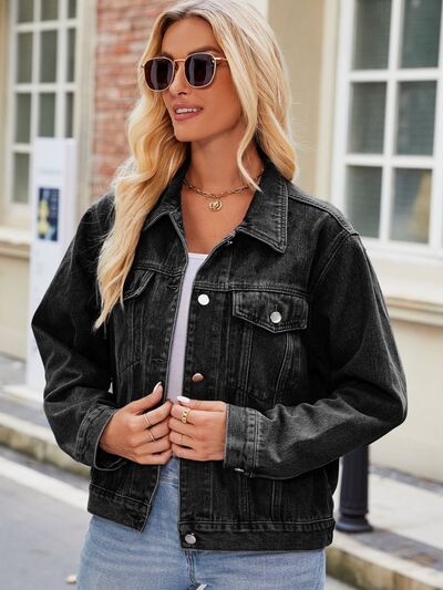 Jeansjacke mit Taschen und Kragenkragen