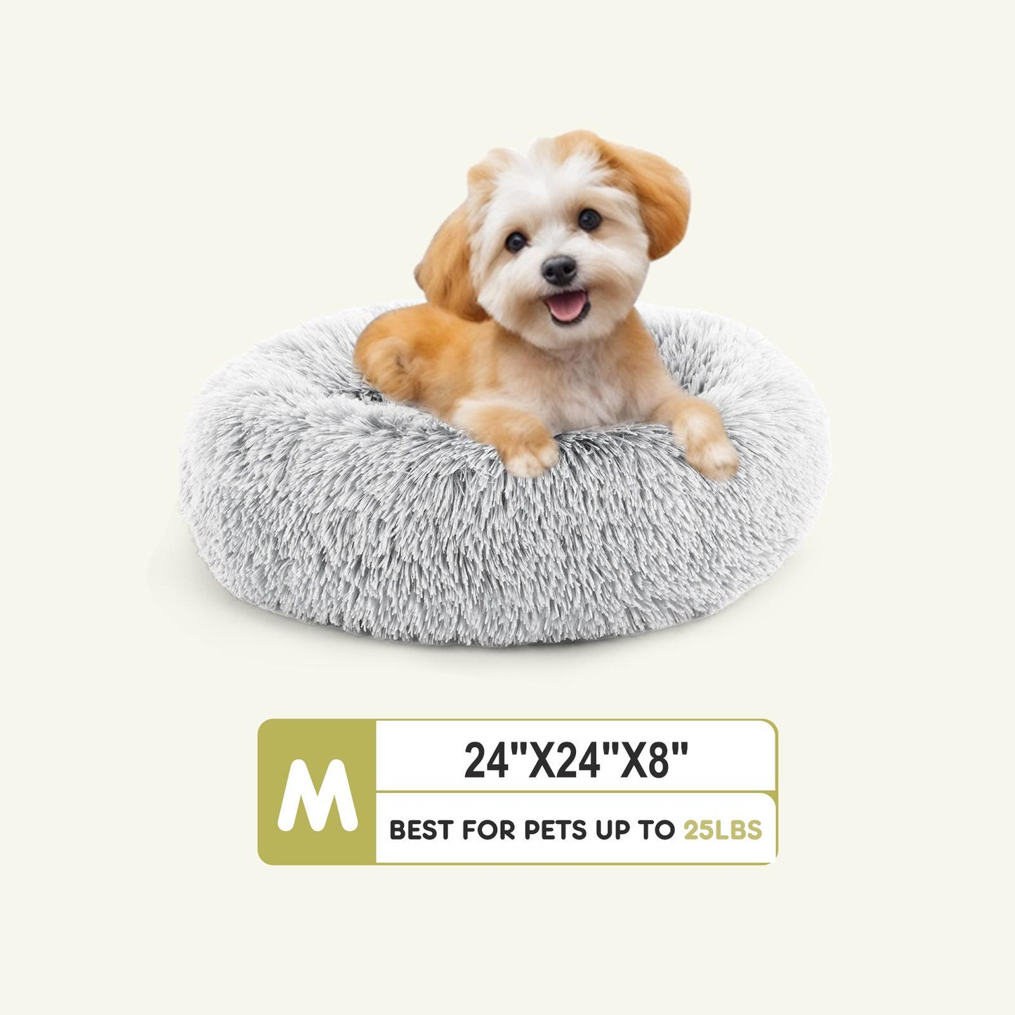 Medium Grey Anti-Slip Fluffy Plush Faux Fur Pet Bed