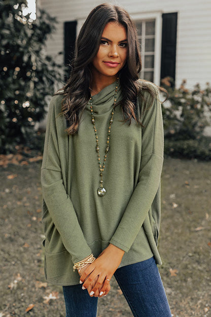 Cowl Neck Loose Fit Tunic Long Sleeve Top