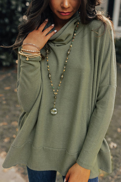 Cowl Neck Loose Fit Tunic Long Sleeve Top