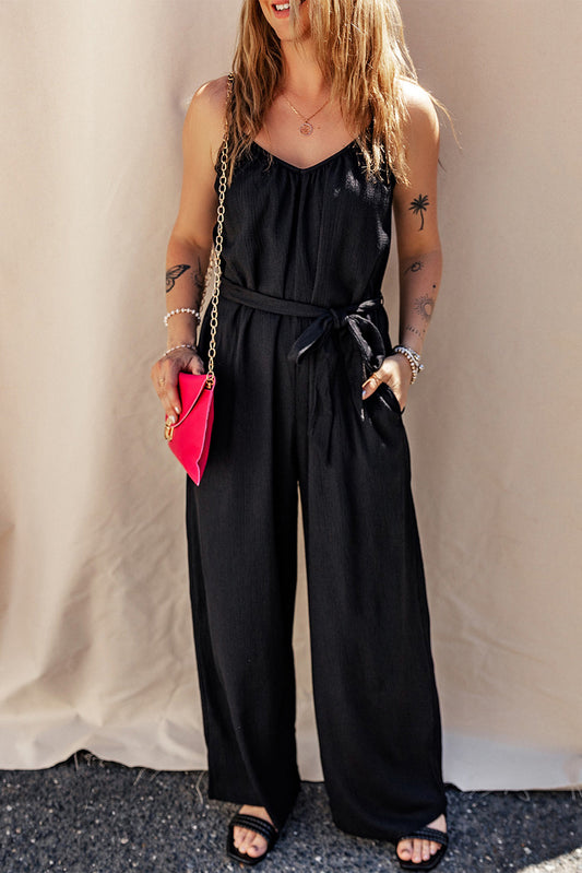 Black Knotted High Waist Wide Leg Sleeveless Jumpsuit