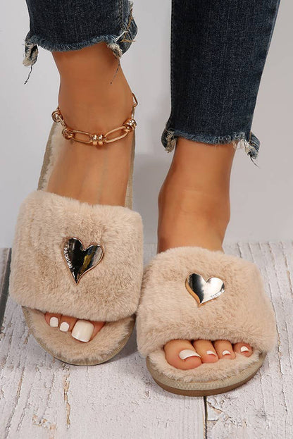 Heart Open Toe Plush Slippers