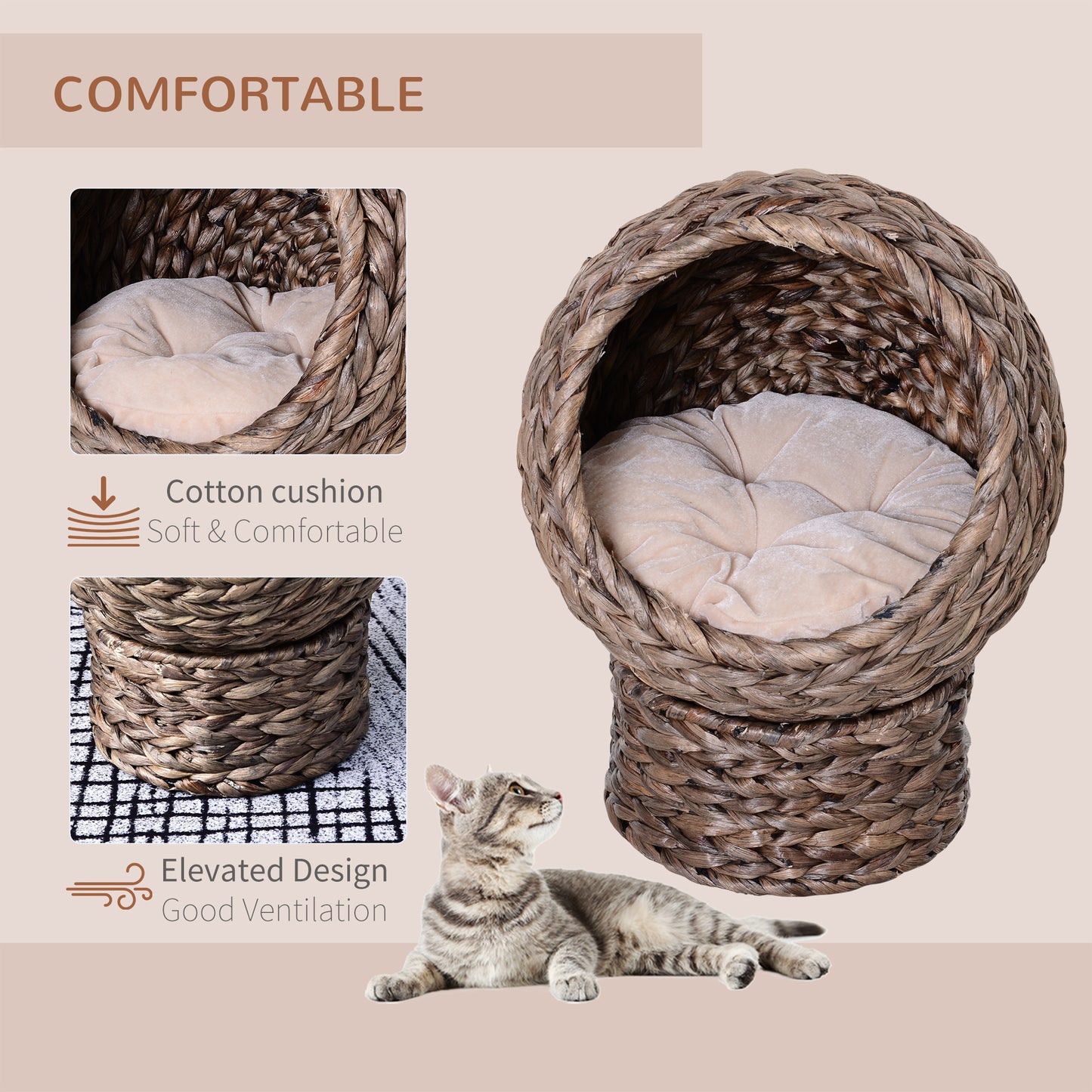 Wicker Elevated Cat Bed w/ Cushion