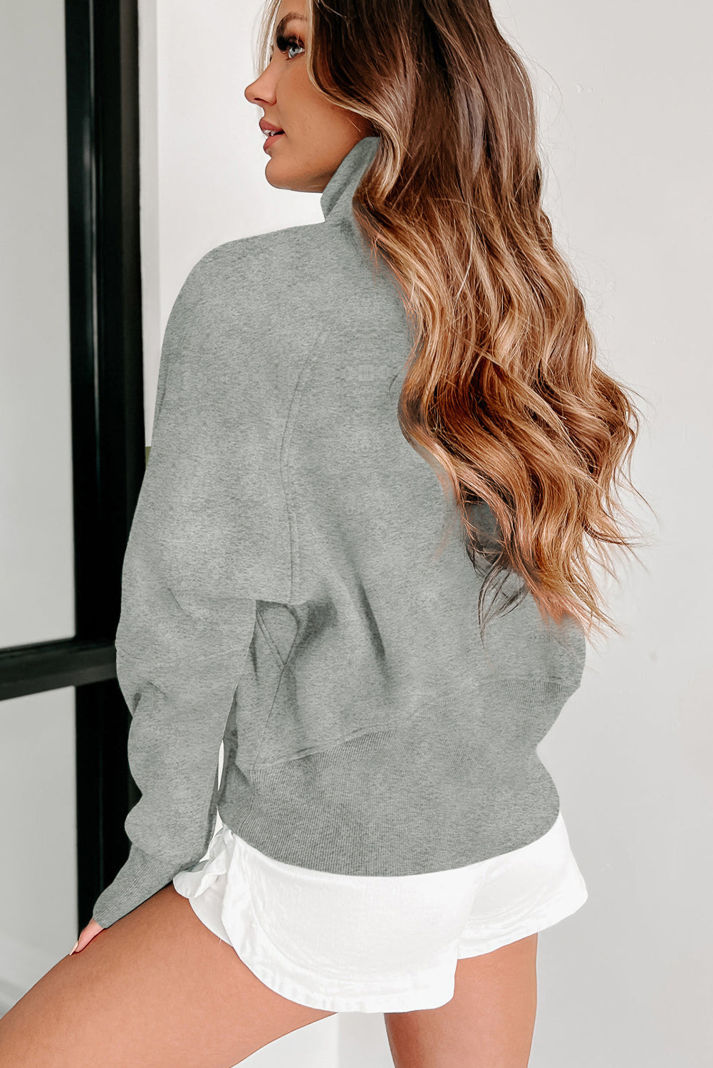 Zip Up Thumbhole Sleeve Sweatshirt