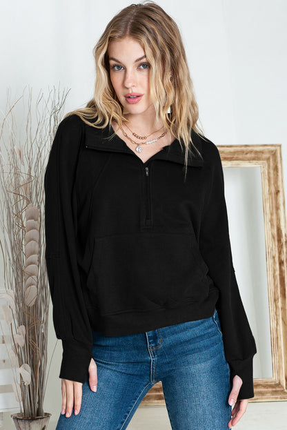 Zip Up Thumbhole Sleeve Sweatshirt