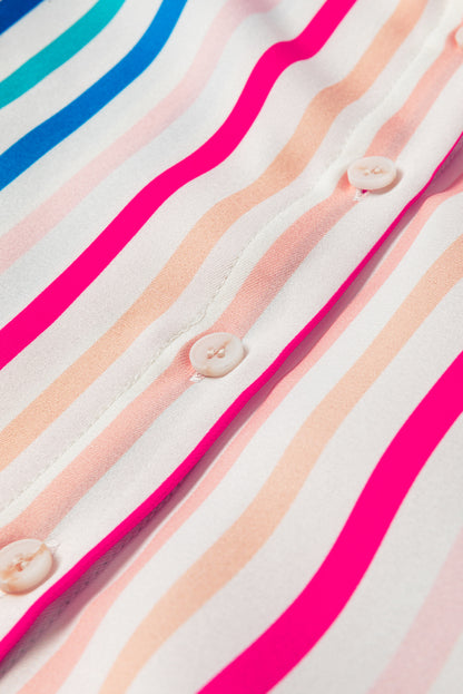 Pink Stripe 3/4 Sleeve Button Up Casual Shirt