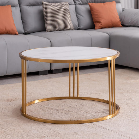 Slate Round Coffee Table w/ Golden Stainless Steel Frame