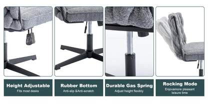 Grey Wide Ergonomic Armless Office Chair w/ No Wheels