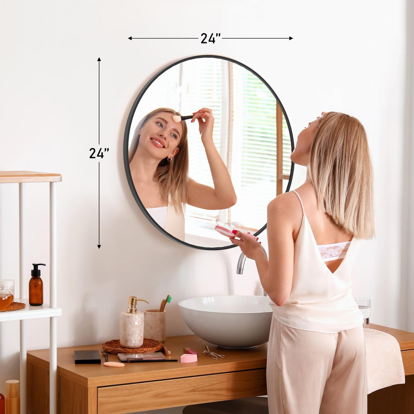 24" Black Round Wall Mirror