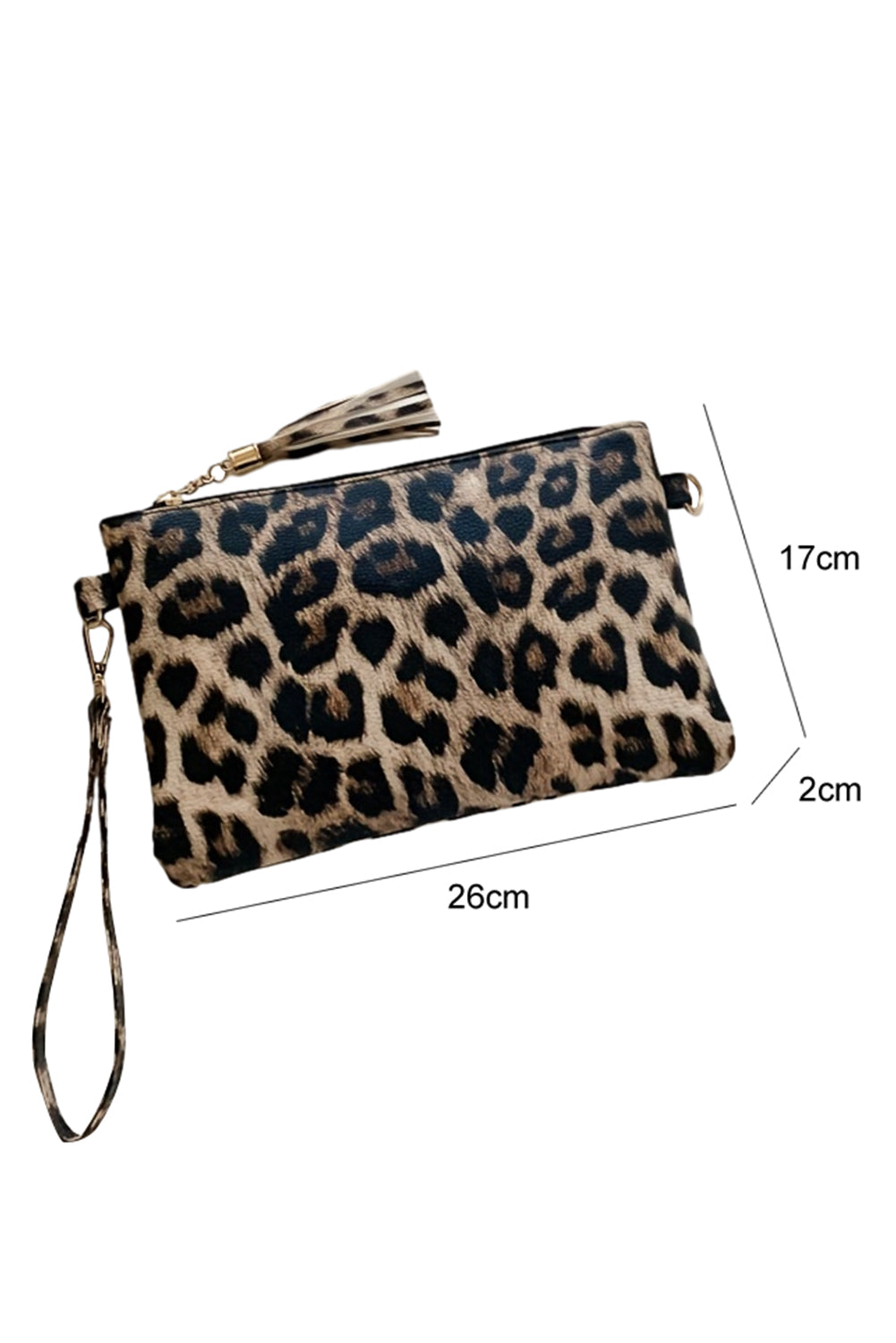 Cartera con cremallera y correa para la muñeca con estampado de leopardo castaño