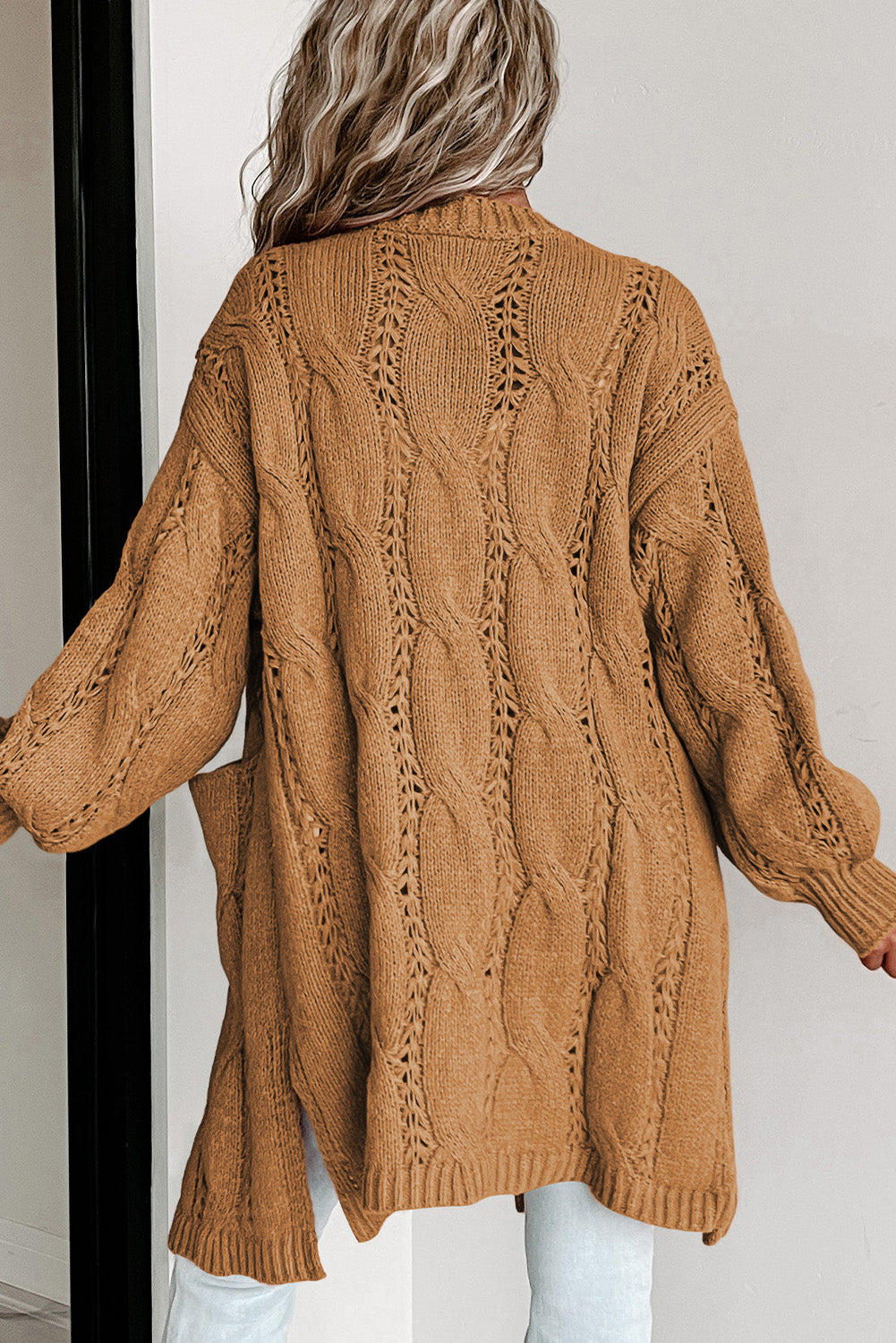 Hollow Knit Side Slits Cardigan