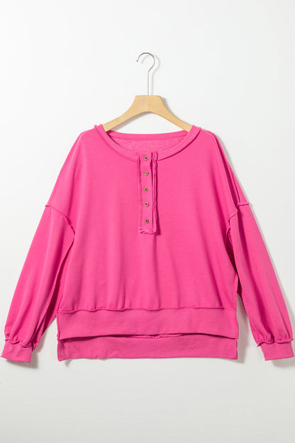 Sudadera henley holgada con hombros caídos rosa