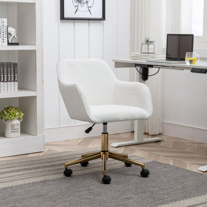 Modern White Teddy Home Office Chair With Gold Metal Legs