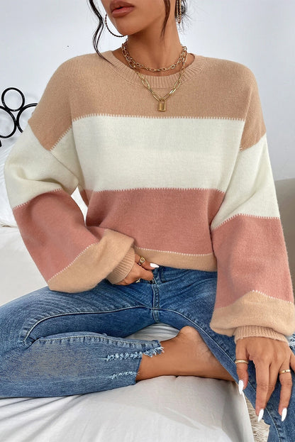 Dusty Pink Color Block Drop Shoulder Sweater