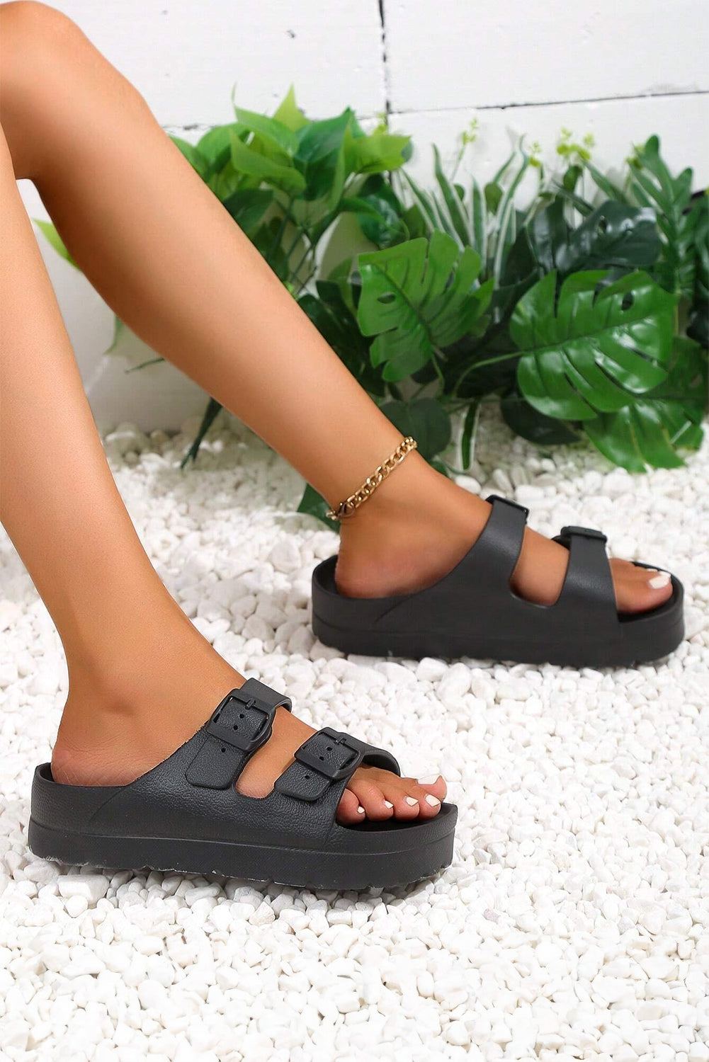 Double Buckle Strap Flat Sandels