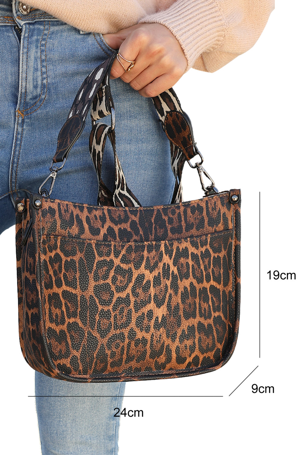 Bolso cuadrado con correa de leopardo en piel sintética de cocodrilo color castaño