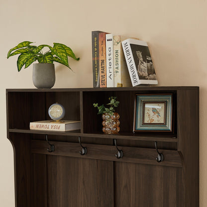 Dark Brown Coat Rack w/ Shoe Cabinet Storage