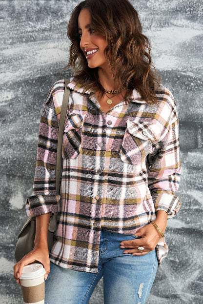 Plaid Button Front Pocket Shirt Shacket