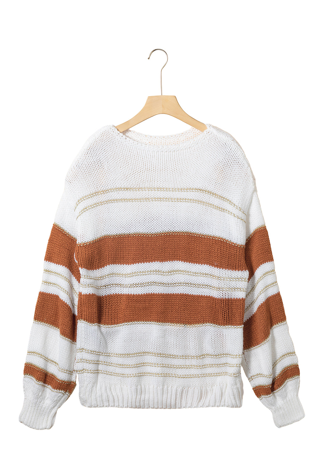 Casual Stripe Knit Puff Sleeve Sweater