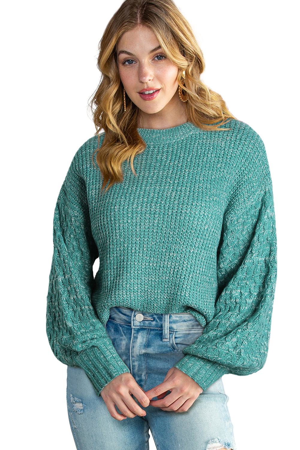 Parchment Chunky Knit Sleeve Drop Shoulder Sweater