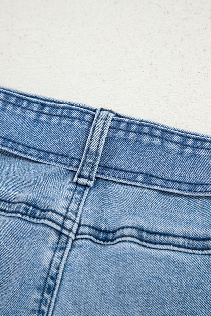 Beau Blue Western Washed Bow Knot Sash Wide Leg Jeans