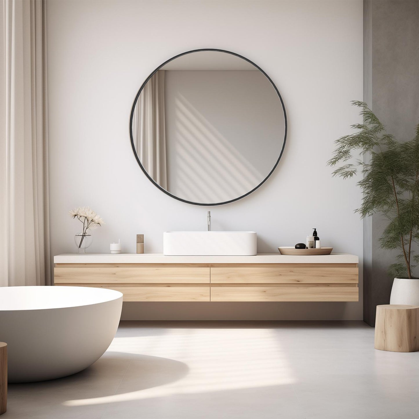 30" Black Round Wall Mirror