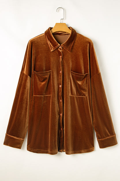 Chestnut Velvet Drop Shoulder Plus Size Shirt