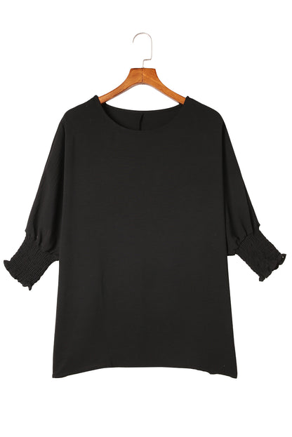 Blusa informal lisa con mangas de murciélago y puños fruncidos albaricoque