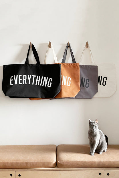 Black 73*17*44cm EVERYTHING Letter Print Large Canvas Tote Bag