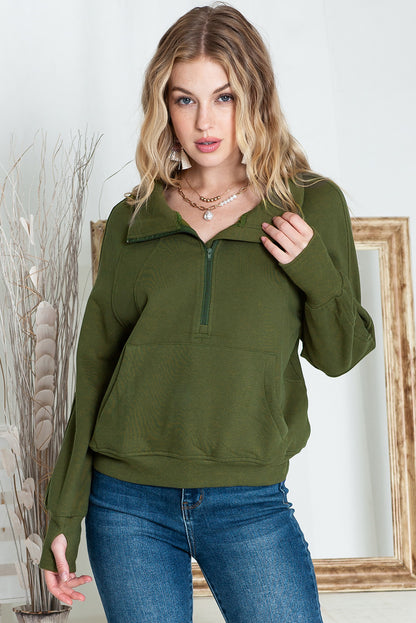 Zip Up Thumbhole Sleeve Sweatshirt